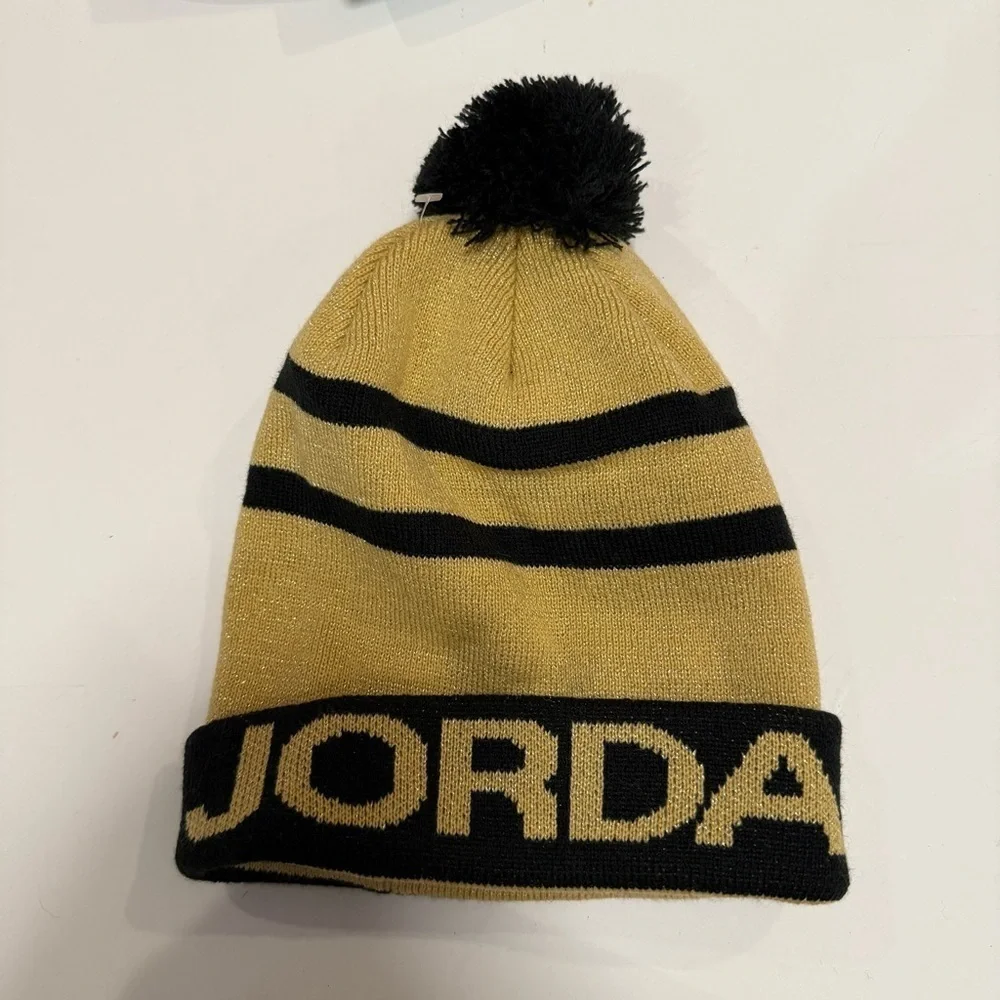 Jordan Kids' Black and Gold Pom Beanie